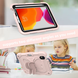 For iPad mini 6 Pure Color PC + Silicone Anti-drop Protective Tablet Case with Butterfly Shape Holder & Pen Slot(Rose Pink)