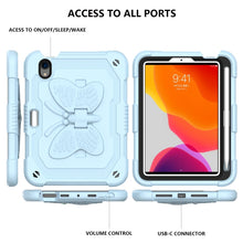 For iPad mini 6 Pure Color PC + Silicone Anti-drop Protective Tablet Case with Butterfly Shape Holder & Pen Slot(Ice Crystal Blue)