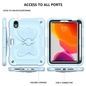 For iPad mini 6 Pure Color PC + Silicone Anti-drop Protective Tablet Case with Butterfly Shape Holder & Pen Slot(Ice Crystal Blue)