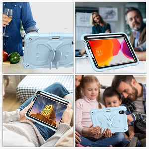 For iPad mini 6 Pure Color PC + Silicone Anti-drop Protective Tablet Case with Butterfly Shape Holder & Pen Slot(Ice Crystal Blue)