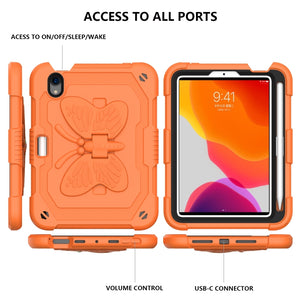 For iPad mini 6 Pure Color PC + Silicone Anti-drop Protective Tablet Case with Butterfly Shape Holder & Pen Slot(Kumquat)