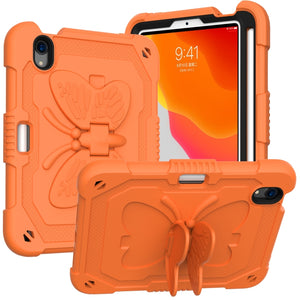For iPad mini 6 Pure Color PC + Silicone Anti-drop Protective Tablet Case with Butterfly Shape Holder & Pen Slot(Kumquat)