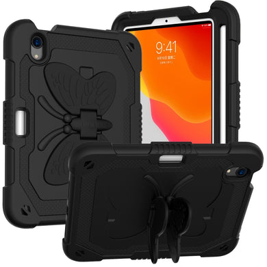 For iPad mini 6 Pure Color PC + Silicone Anti-drop Protective Tablet Case with Butterfly Shape Holder & Pen Slot(Black)