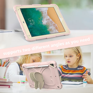 Beige PC + Silicone Anti-drop Protective Case with Butterfly Shape Holder & Pen Slot For iPad 9.7 2018 & 2017 / Pro 9.7 inch / Air 2 / 6(Beige + Rose Pink)