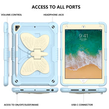 Beige PC + Silicone Anti-drop Protective Case with Butterfly Shape Holder & Pen Slot For iPad 9.7 2018 & 2017 / Pro 9.7 inch / Air 2 / 6(Beige + Ice Crystal Blue)