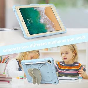 Beige PC + Silicone Anti-drop Protective Case with Butterfly Shape Holder & Pen Slot For iPad 9.7 2018 & 2017 / Pro 9.7 inch / Air 2 / 6(Beige + Ice Crystal Blue)