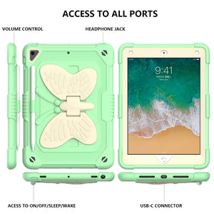 Beige PC + Silicone Anti-drop Protective Case with Butterfly Shape Holder & Pen Slot For iPad 9.7 2018 & 2017 / Pro 9.7 inch / Air 2 / 6(Beige + Fresh Green)