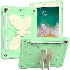 Beige PC + Silicone Anti-drop Protective Case with Butterfly Shape Holder & Pen Slot For iPad 9.7 2018 & 2017 / Pro 9.7 inch / Air 2 / 6(Beige + Fresh Green)
