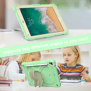 Beige PC + Silicone Anti-drop Protective Case with Butterfly Shape Holder & Pen Slot For iPad 9.7 2018 & 2017 / Pro 9.7 inch / Air 2 / 6(Beige + Fresh Green)