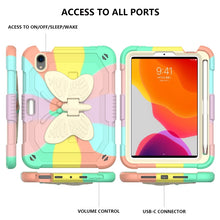 For iPad mini 6 Beige PC + Silicone Anti-drop Protective Tablet Case with Butterfly Shape Holder & Pen Slot(Colorful Rose Gold)