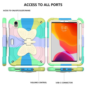 For iPad mini 6 Beige PC + Silicone Anti-drop Protective Tablet Case with Butterfly Shape Holder & Pen Slot(Colorful Green)