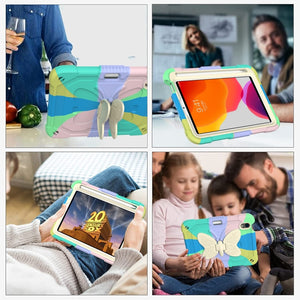 For iPad mini 6 Beige PC + Silicone Anti-drop Protective Tablet Case with Butterfly Shape Holder & Pen Slot(Colorful Green)