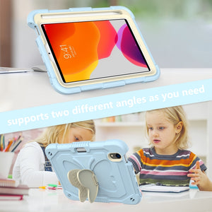 For iPad mini 6 Beige PC + Silicone Anti-drop Protective Tablet Case with Butterfly Shape Holder & Pen Slot(Beige + Ice Crystal Blue)