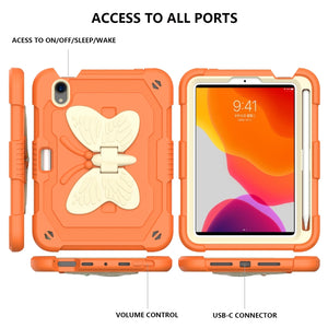 For iPad mini 6 Beige PC + Silicone Anti-drop Protective Tablet Case with Butterfly Shape Holder & Pen Slot(Beige + Kumquat)