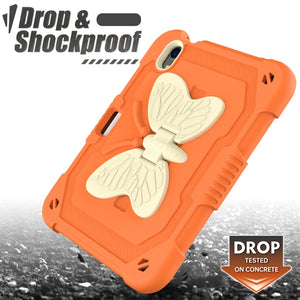 For iPad mini 6 Beige PC + Silicone Anti-drop Protective Tablet Case with Butterfly Shape Holder & Pen Slot(Beige + Kumquat)