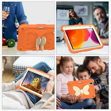 For iPad mini 6 Beige PC + Silicone Anti-drop Protective Tablet Case with Butterfly Shape Holder & Pen Slot(Beige + Kumquat)