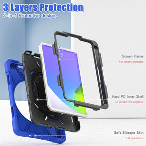 For iPad mini 6 Silicone + PC Protective Tablet Case with Holder & Shoulder Strap(Blue)