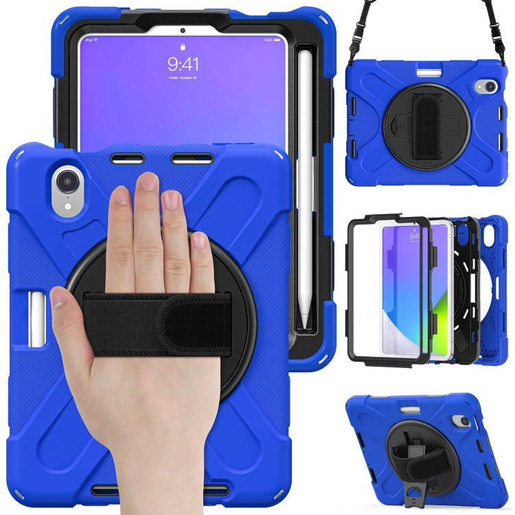 For iPad mini 6 Silicone + PC Protective Tablet Case with Holder & Shoulder Strap(Blue)