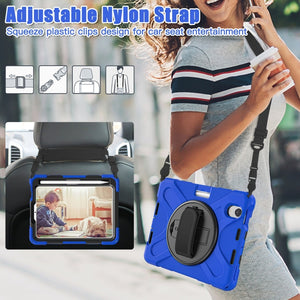 For iPad mini 6 Silicone + PC Protective Tablet Case with Holder & Shoulder Strap(Blue)