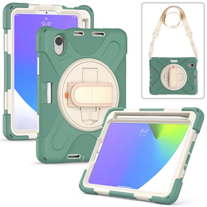 For iPad mini 6 Silicone + PC Protective Tablet Case with Holder & Shoulder Strap(Emerald Green)
