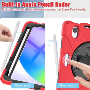 For iPad mini 6 Silicone + PC Protective Tablet Case with Holder & Shoulder Strap(Red)