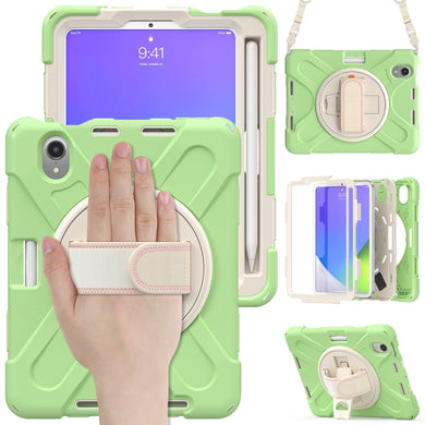 For iPad mini 6 Silicone + PC Protective Tablet Case with Holder & Shoulder Strap(Matcha Green)