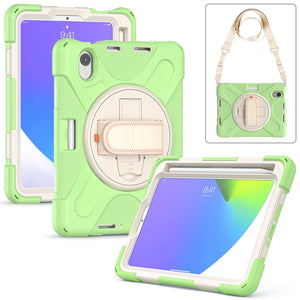 For iPad mini 6 Silicone + PC Protective Tablet Case with Holder & Shoulder Strap(Matcha Green)