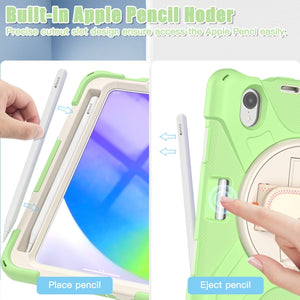 For iPad mini 6 Silicone + PC Protective Tablet Case with Holder & Shoulder Strap(Matcha Green)
