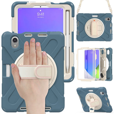 For iPad mini 6 Silicone + PC Protective Tablet Case with Holder & Shoulder Strap(Cornflower Blue)