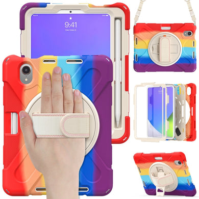 For iPad mini 6 Silicone + PC Protective Tablet Case with Holder & Shoulder Strap(Colorful Red)