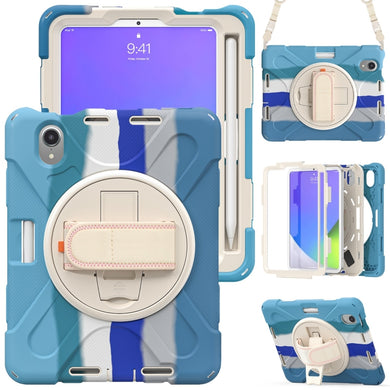 For iPad mini 6 Silicone + PC Protective Tablet Case with Holder & Shoulder Strap(Colorful Blue)