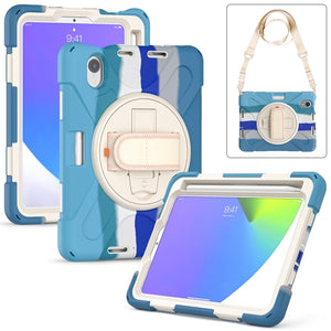 For iPad mini 6 Silicone + PC Protective Tablet Case with Holder & Shoulder Strap(Colorful Blue)