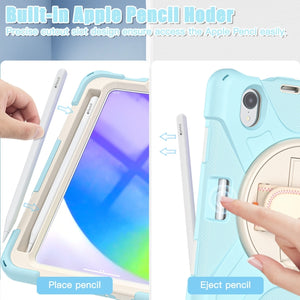 For iPad mini 6 Silicone + PC Protective Tablet Case with Holder & Shoulder Strap(Ice Crystal Blue)