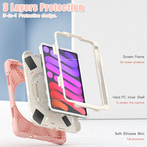 For iPad mini 6 Silicone + PC Protective Tablet Case with Holder & Shoulder Strap (Rose Gold)