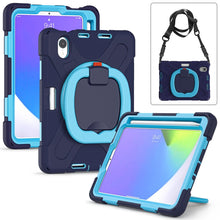 For iPad mini 6 Silicone + PC Protective Tablet Case with Holder & Shoulder Strap(Navy Blue + Blue)