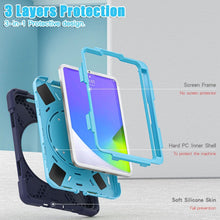 For iPad mini 6 Silicone + PC Protective Tablet Case with Holder & Shoulder Strap(Navy Blue + Blue)