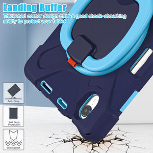 For iPad mini 6 Silicone + PC Protective Tablet Case with Holder & Shoulder Strap(Navy Blue + Blue)