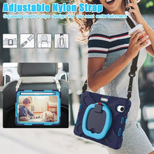 For iPad mini 6 Silicone + PC Protective Tablet Case with Holder & Shoulder Strap(Navy Blue + Blue)