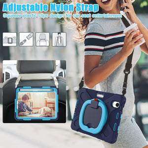 For iPad mini 6 Silicone + PC Protective Tablet Case with Holder & Shoulder Strap(Navy Blue + Blue)