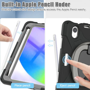 For iPad mini 6 Silicone + PC Protective Tablet Case with Holder & Shoulder Strap(Black+Grey)