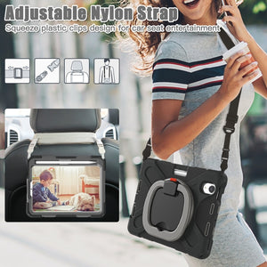 For iPad mini 6 Silicone + PC Protective Tablet Case with Holder & Shoulder Strap(Black+Grey)