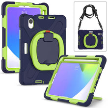 For iPad mini 6 Silicone + PC Protective Tablet Case with Holder & Shoulder Strap(Navy Blue + Lime)