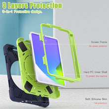 For iPad mini 6 Silicone + PC Protective Tablet Case with Holder & Shoulder Strap(Navy Blue + Lime)