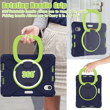 For iPad mini 6 Silicone + PC Protective Tablet Case with Holder & Shoulder Strap(Navy Blue + Lime)