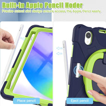 For iPad mini 6 Silicone + PC Protective Tablet Case with Holder & Shoulder Strap(Navy Blue + Lime)