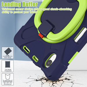 For iPad mini 6 Silicone + PC Protective Tablet Case with Holder & Shoulder Strap(Navy Blue + Lime)