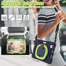 For iPad mini 6 Silicone + PC Protective Tablet Case with Holder & Shoulder Strap(Navy Blue + Lime)