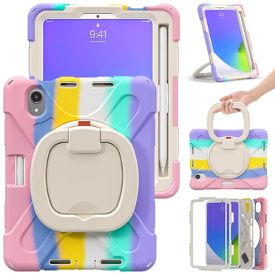 For iPad mini 6 Silicone + PC Protective Tablet Case with Holder & Shoulder Strap(Colorful Pink)
