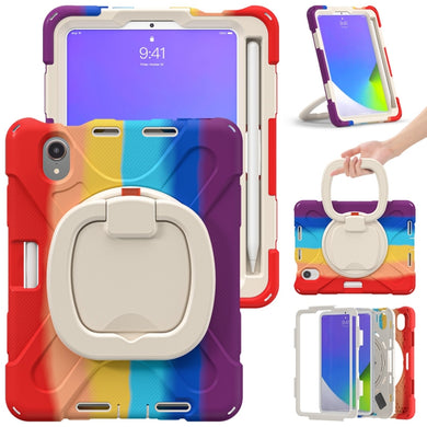 For iPad mini 6 Silicone + PC Protective Tablet Case with Holder & Shoulder Strap(Colorful Red)
