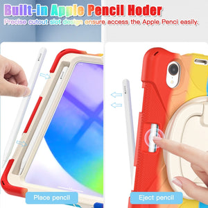 For iPad mini 6 Silicone + PC Protective Tablet Case with Holder & Shoulder Strap(Colorful Red)
